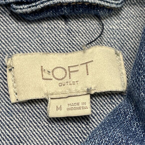 Loft Womens Medium Blue Denim Button Front Cropped Jacket 3/4 Sleeve Cotton - Picture 6 of 8